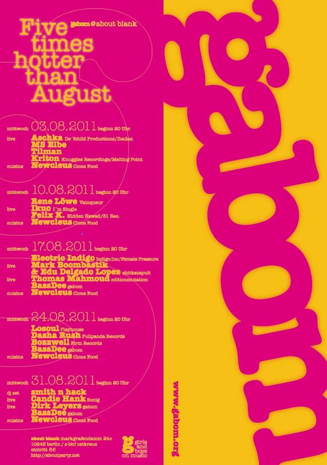 Gabom: Five Times Hotter Than August · about blank — cover
